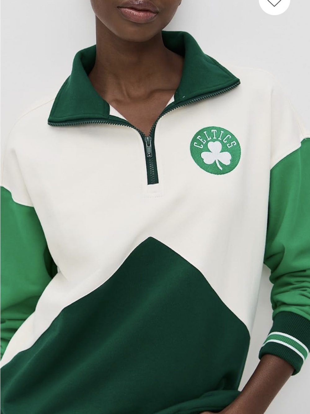 Terez Boston Celtics Colorblock Quarter Zip Pullover Green Cream NWT
